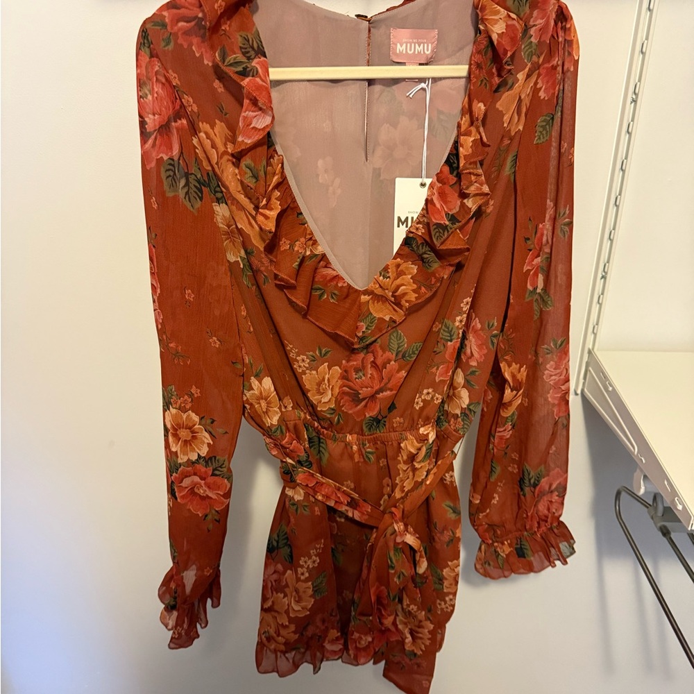 BNWT Show Me Your MuMu size XXL chiffon Floral romper with belt.